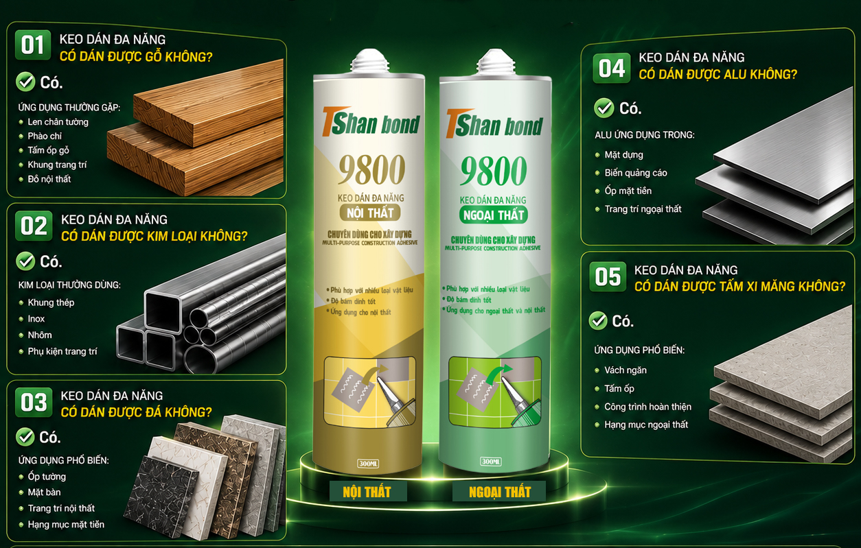 Khả năng bám dính vật liệu của keo Bond 9800