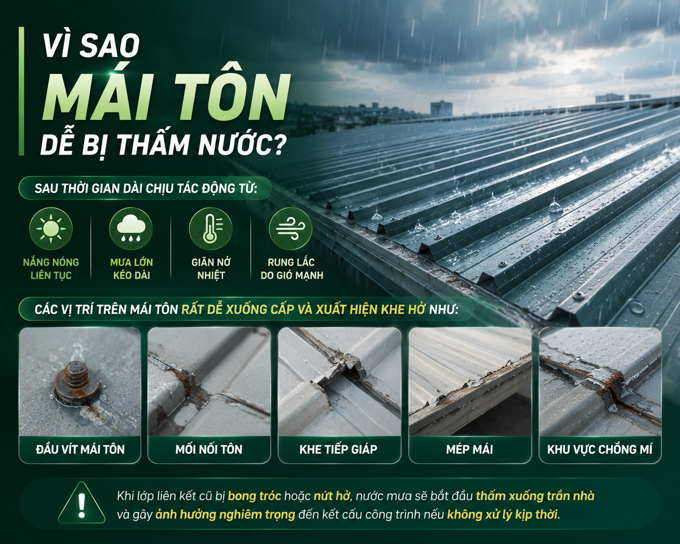 Vì sao mái tôn dễ bị thấm nước
