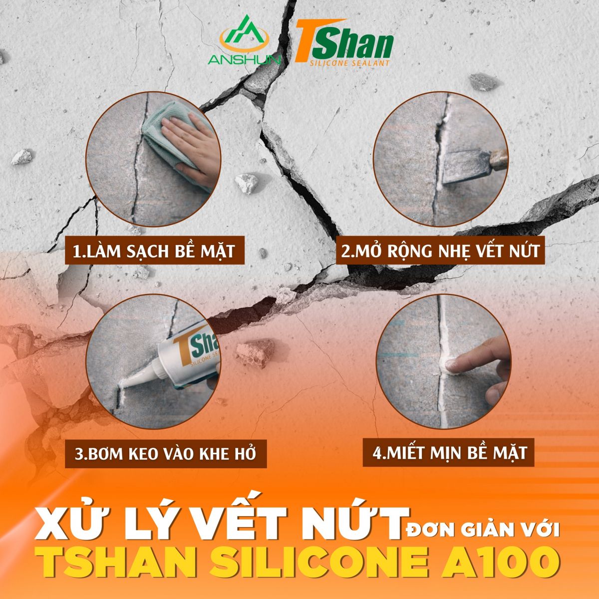 Bề mặt tường hoàn thiện sau khi xử lý bằng keo TSHAN
