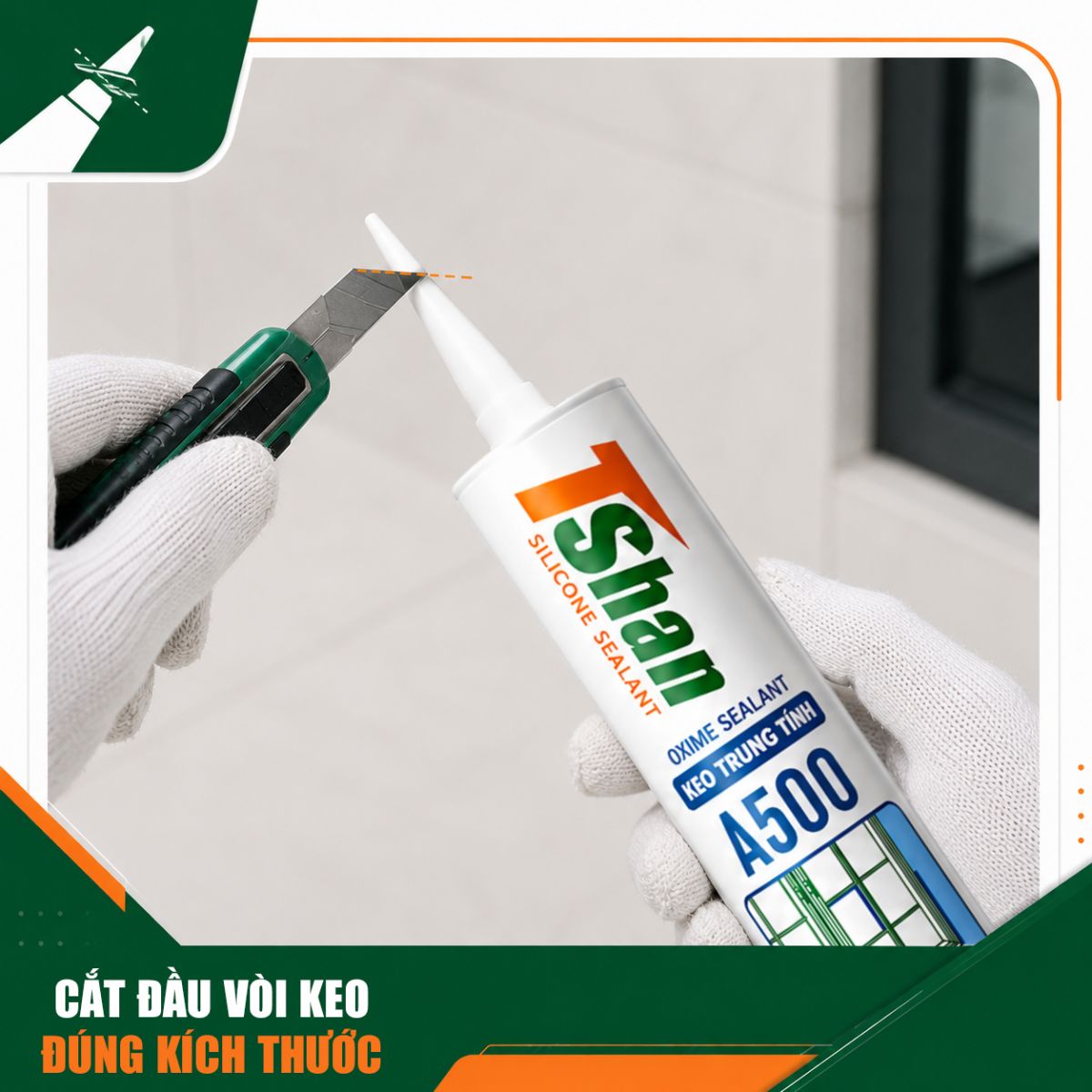 Cắt vòi keo silicone góc 45 độ