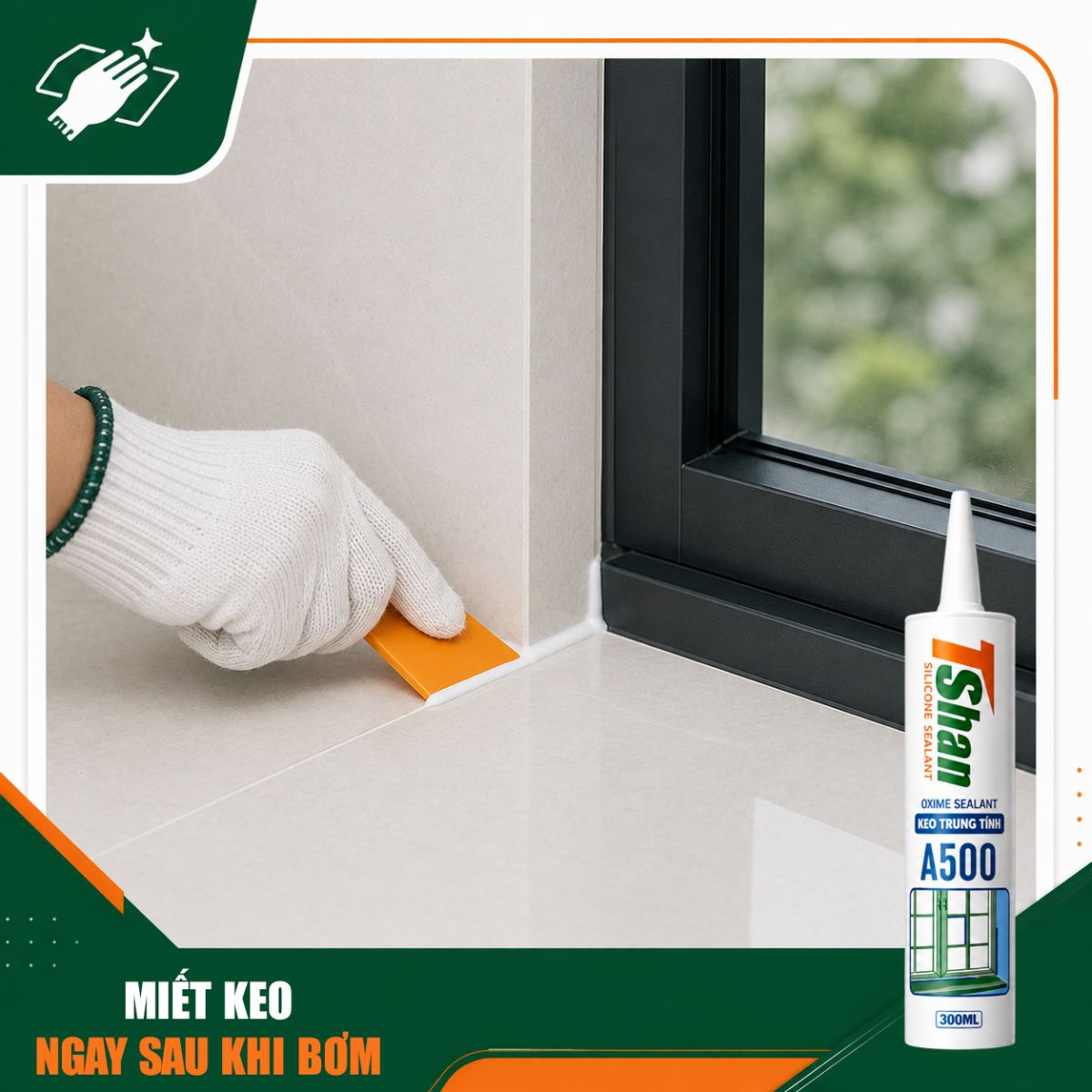 Sử dụng dụng cụ miết keo silicone