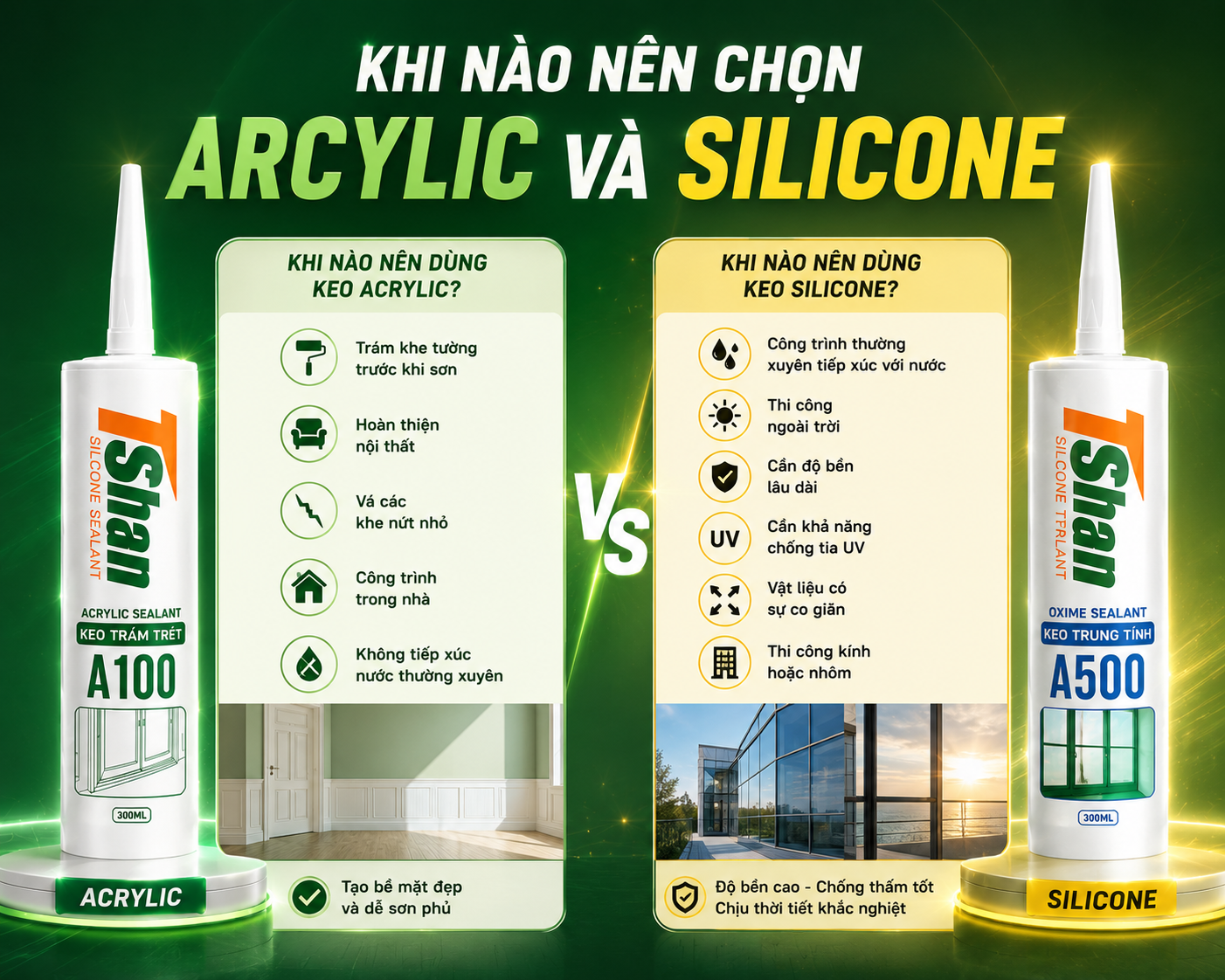 So sánh keo Silicone và Acrylic